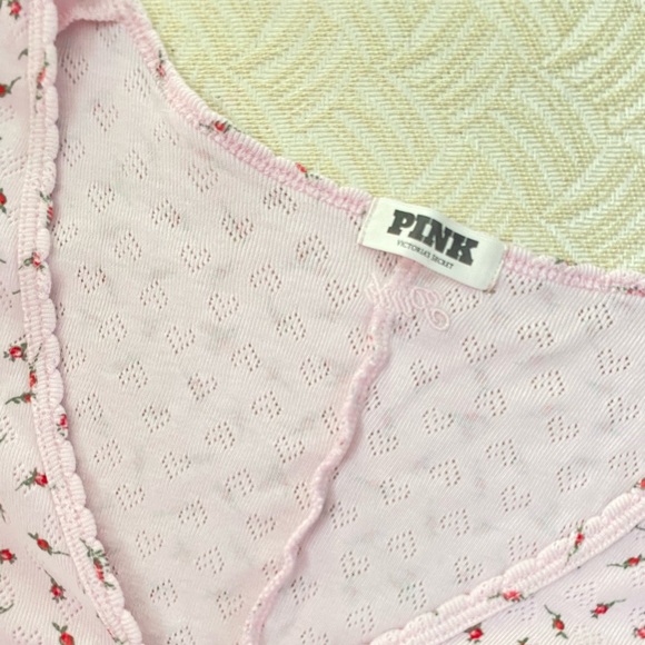 Victoria's Secret PINK Cotton Heart Pointelle Romper One Piece Pajama Size Large - Picture 6 of 9